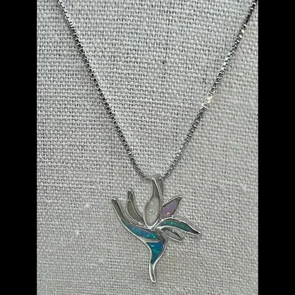 Stunning Silver and Opal Floral Pendant Necklace - Picture 8 of 11